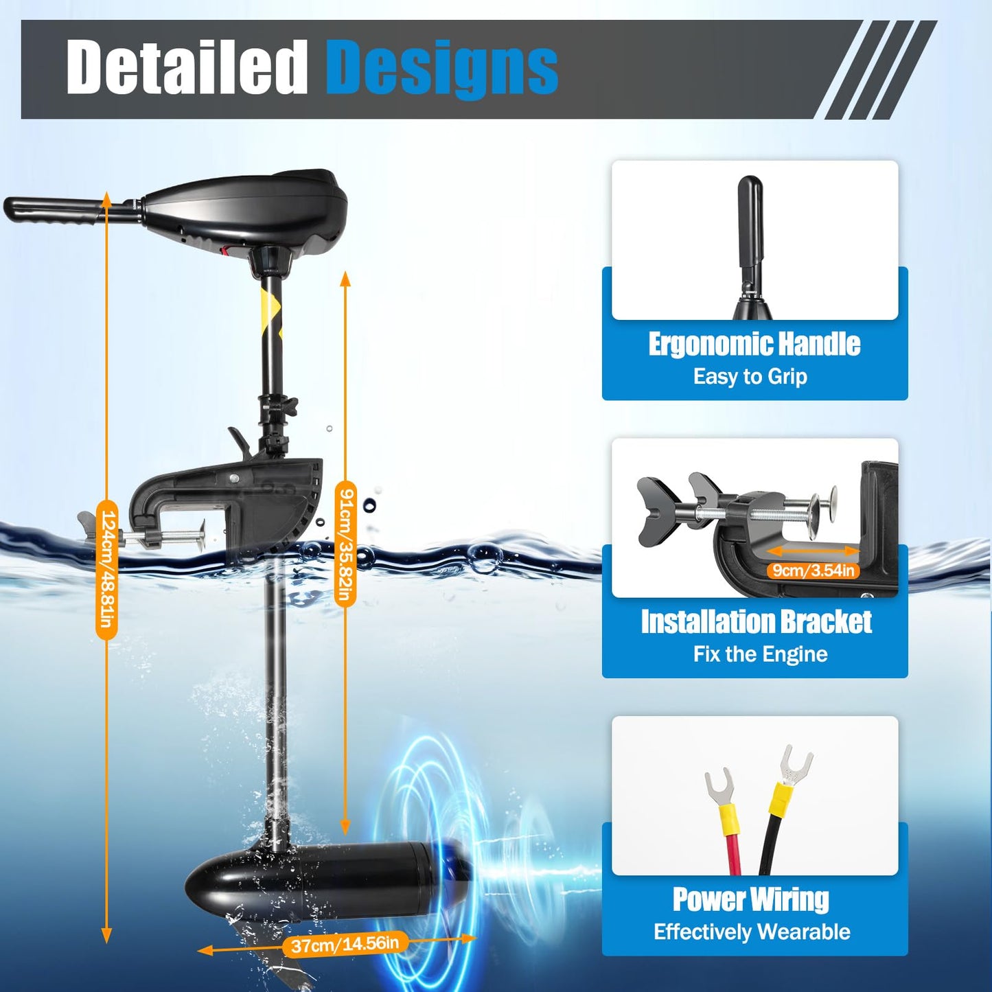 80LBS Thrust Motor de barco eléctrico de 12 voltios fuera de borda, altura ajustable, motor eléctrico Outboard + soporte de 800 W de alto rendimiento para botes inflables