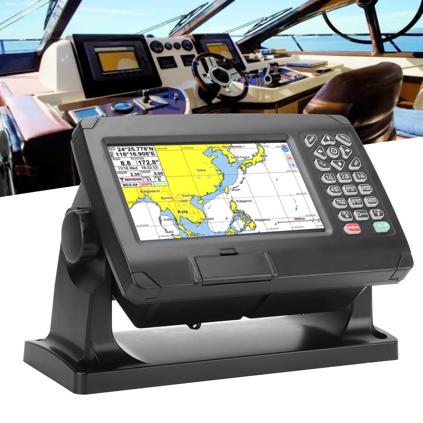 Weikeya Navegador GPS Marino, Sistema de Mapa Dual IPX6 Plotter GPS a Prueba de Agua Posicionamiento GPS BDS para Barco,Repuestos para barcos,yates