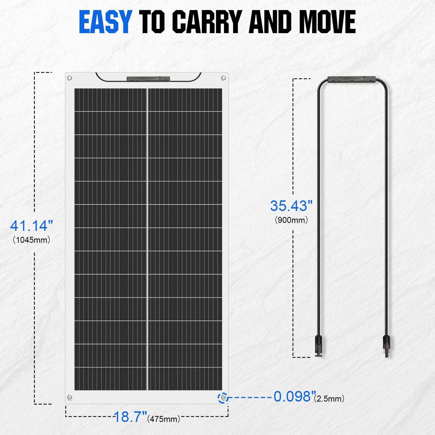 ECO-WORTHY Panel solar flexible monocristalino de 100 W, 12 V, módulo solar con cable de carga para autocaravana, coche, barco, baterías de 12 V