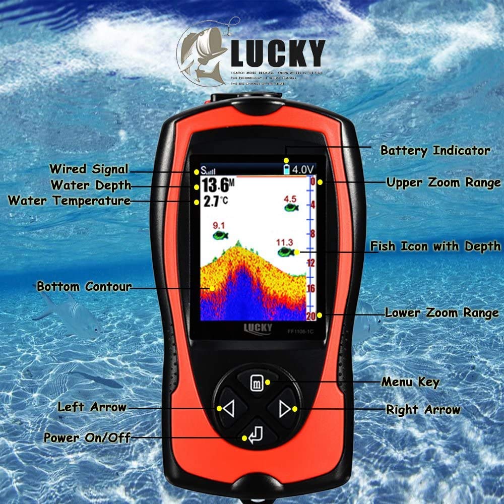 LUCKY Buscador de Peces Portátil Sensor de Sonda Transductor Buscador de Profundidad de Agua Pantalla LCD Ecosonda Buscador de Peces Pesca en Hielo Pesca en el Mar