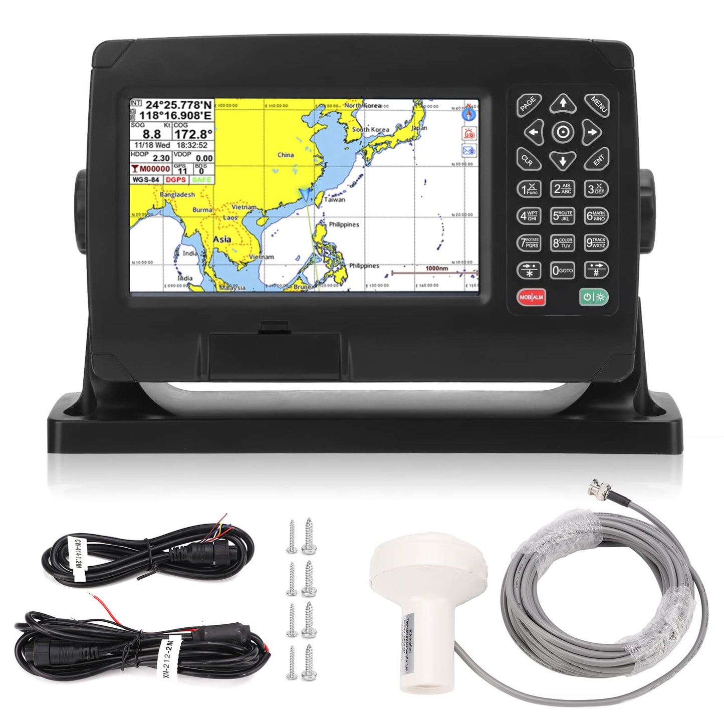 Weikeya Navegador GPS Marino, Sistema de Mapa Dual IPX6 Plotter GPS a Prueba de Agua Posicionamiento GPS BDS para Barco,Repuestos para barcos,yates