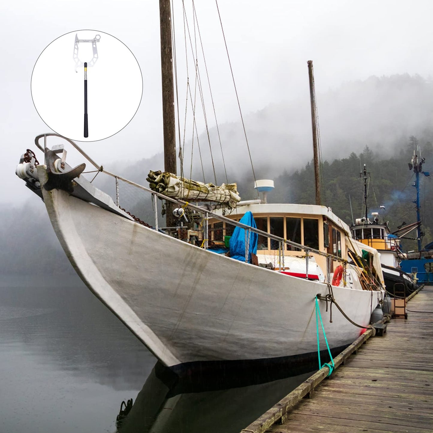 TEHAUX 1 Juego Ancla Gancho Multi-Muelle Poste Telescópico del Bichero Gancho De Poste De Extensión Postes De para Atracar Poste De Equipo Metal De Acero Inoxidable Hilo