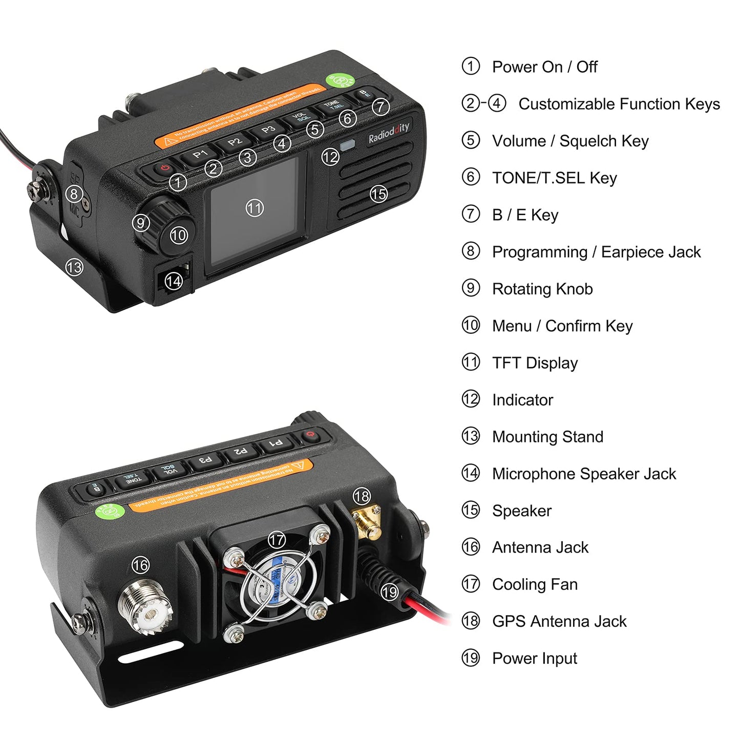 Radiodity DB25-D Radio móvil DMR de Doble Banda, transceptor Digital VHF UHF de 20 W con GPS APRS, 4000 Canales 30.000 contactos, Radio de Coche de vehículo de Nivel II con Ranura de Tiempo Dual