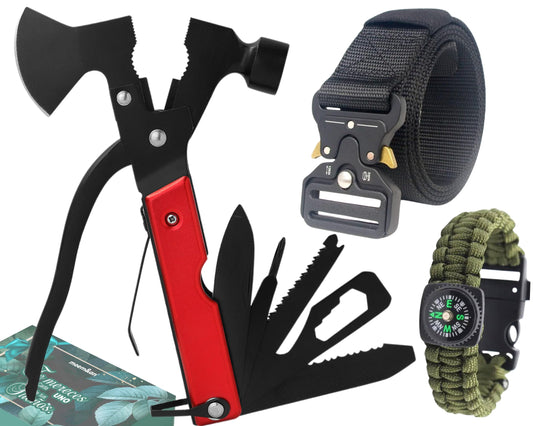 Pack Regalo Hombre - Regalos Originales – Multiherramienta - Pulsera Supervivencia – Cinturon Tactico Hombre|Herramientas para Aventura al Aire Libre Caza, Pesca, Senderismo, Camping o Uso Domestico