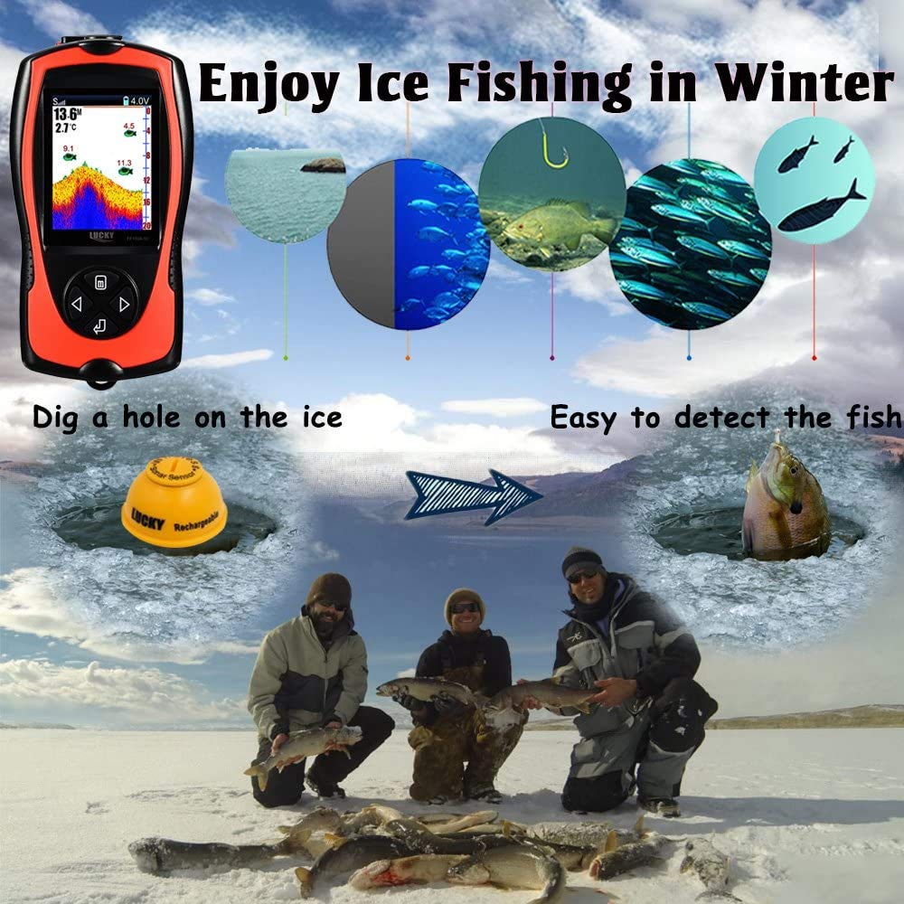 LUCKY Buscador de Peces Portátil Sensor de Sonda Transductor Buscador de Profundidad de Agua Pantalla LCD Ecosonda Buscador de Peces Pesca en Hielo Pesca en el Mar