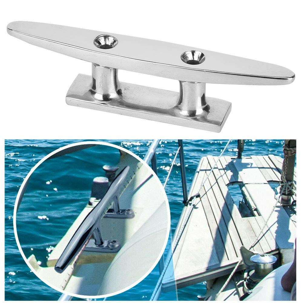 Cornamusa de muelle para barcos, 10-20 cm Clava plana baja plateada clásica Acero inoxidable 316 Hardware marino de servicio pesado Mordaza de muelle de amarre para barcos Barcos Yates(20 x 4.2cm)