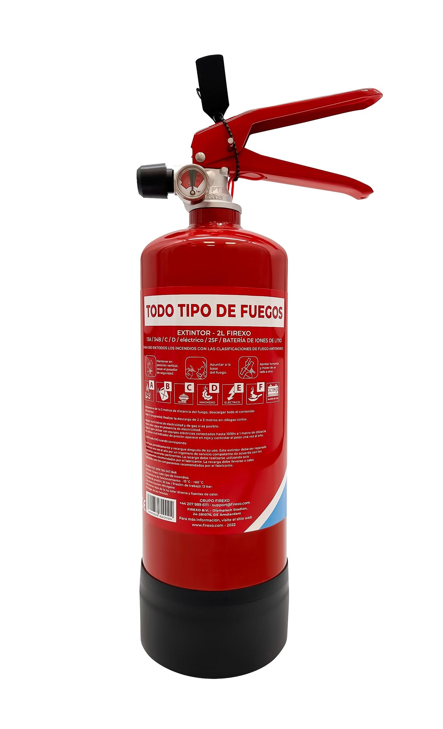 Extintor de Incendio para Todo Tipo de Incendios (2 Liter) - Fire Extinguisher para Casa, Auto, Oficina, Cocina, Caravana, Barco - Extintor para Todo Tipo de Incendios