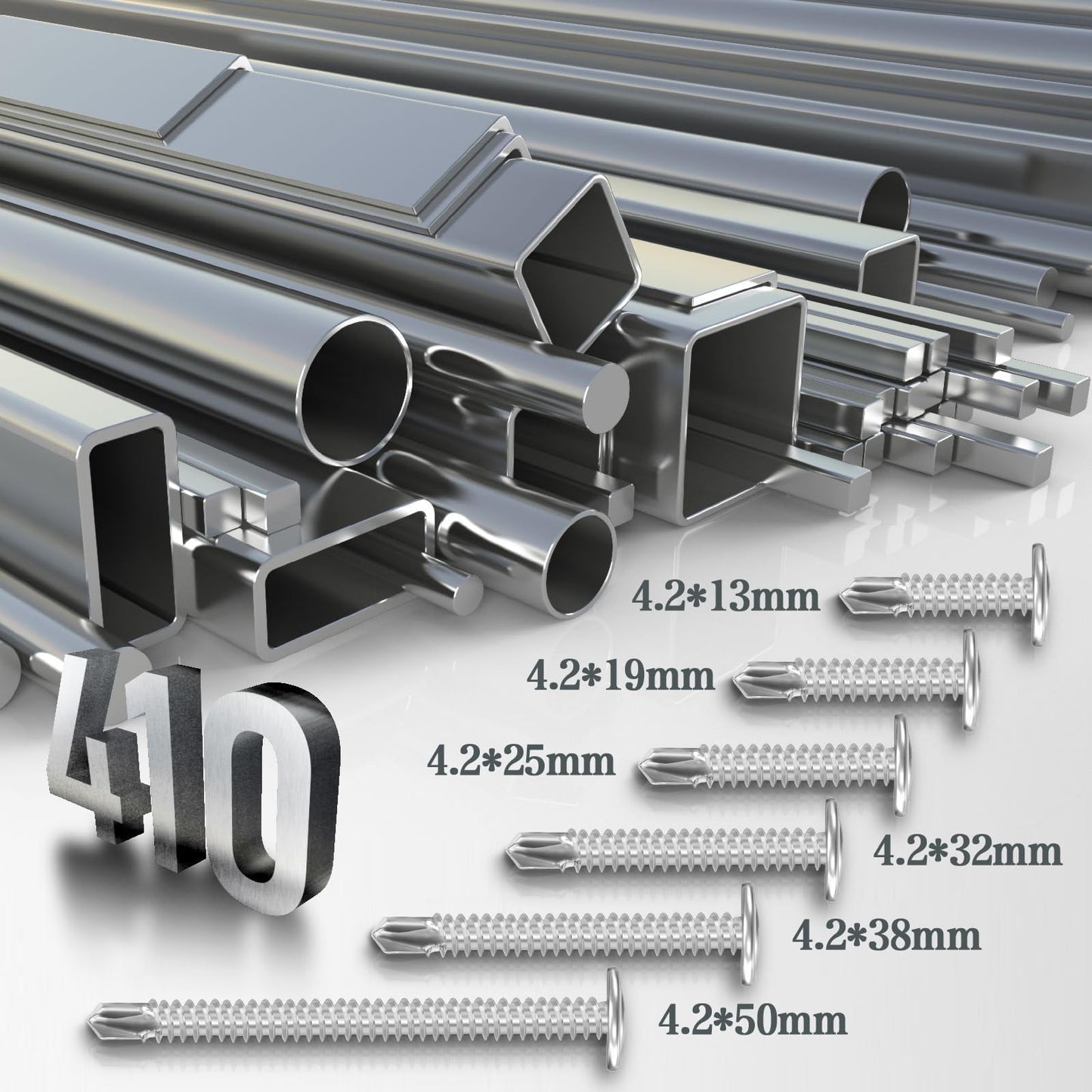 120 Piezas Tornillos Roscachapas 4.2 x 32MM Tornillos Autotaladrantes 410 Tornillos Acero Inoxidable Tornillo Roscachapa Tornillos Autorroscantes Cabeza Plana Tornillería Inox Panel Sandwich （Plata）