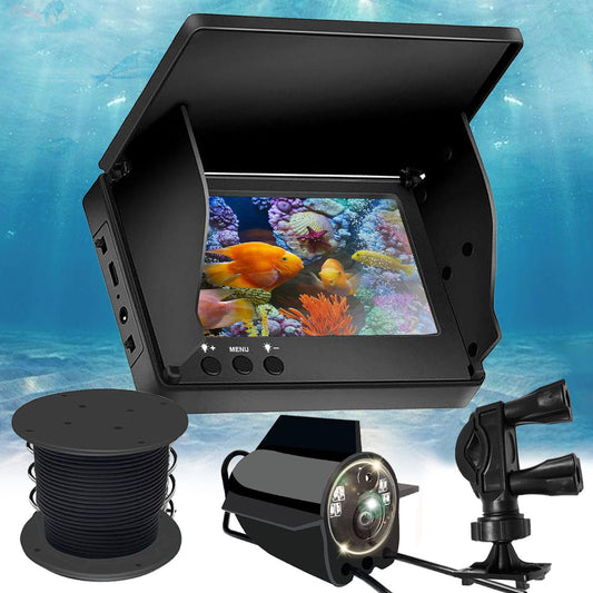 Sonda de Pesca, Cámara de Pesca Submarina IP65 Impermeable con 5" Pantalla IPS 8000 mAh Batería 30M Cable 220° Visión Nocturna Gran Angular para Pesca en el Mar Pesca en Río Pesca en Hielo