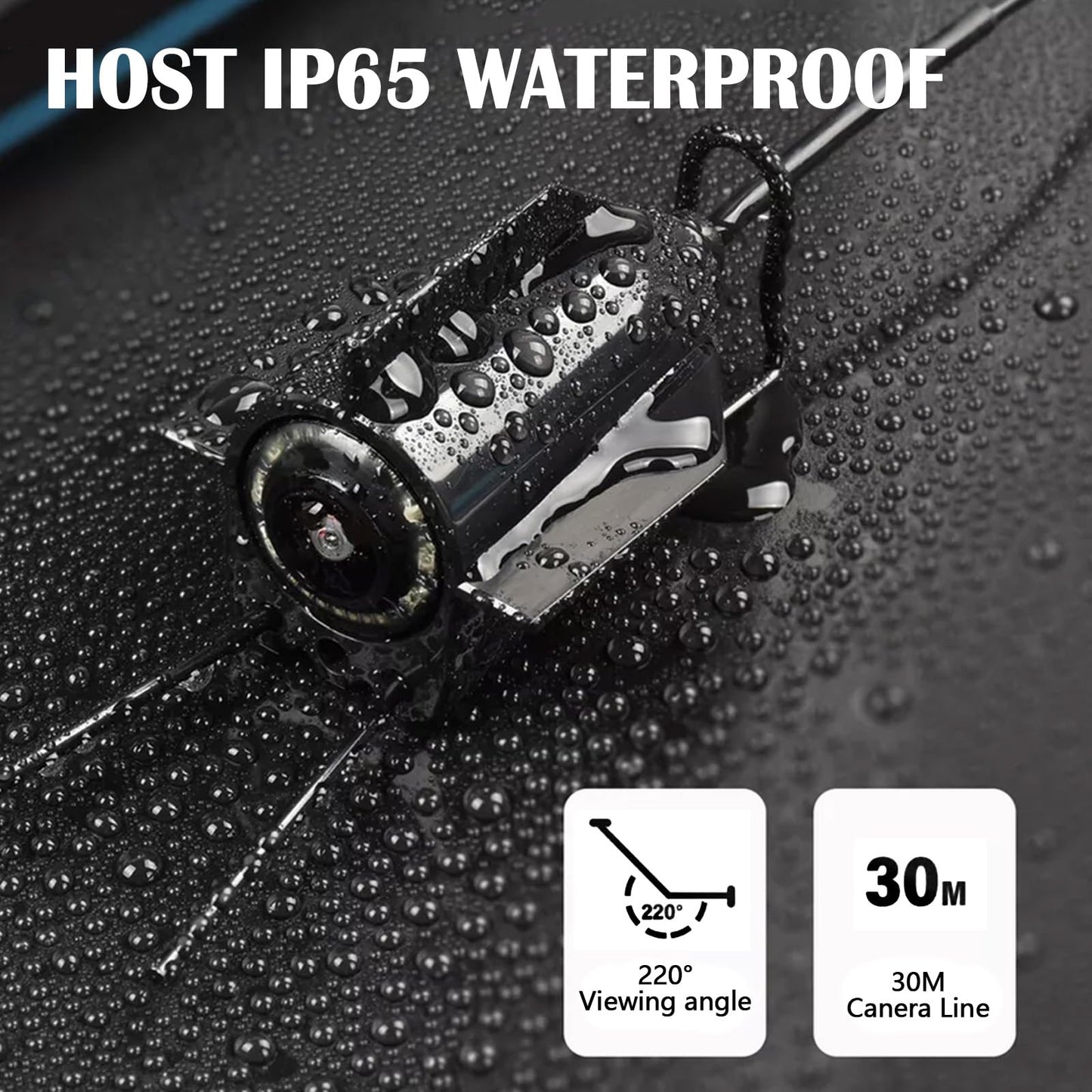 Sonda de Pesca, Cámara de Pesca Submarina IP65 Impermeable con 5" Pantalla IPS 8000 mAh Batería 30M Cable 220° Visión Nocturna Gran Angular para Pesca en el Mar Pesca en Río Pesca en Hielo