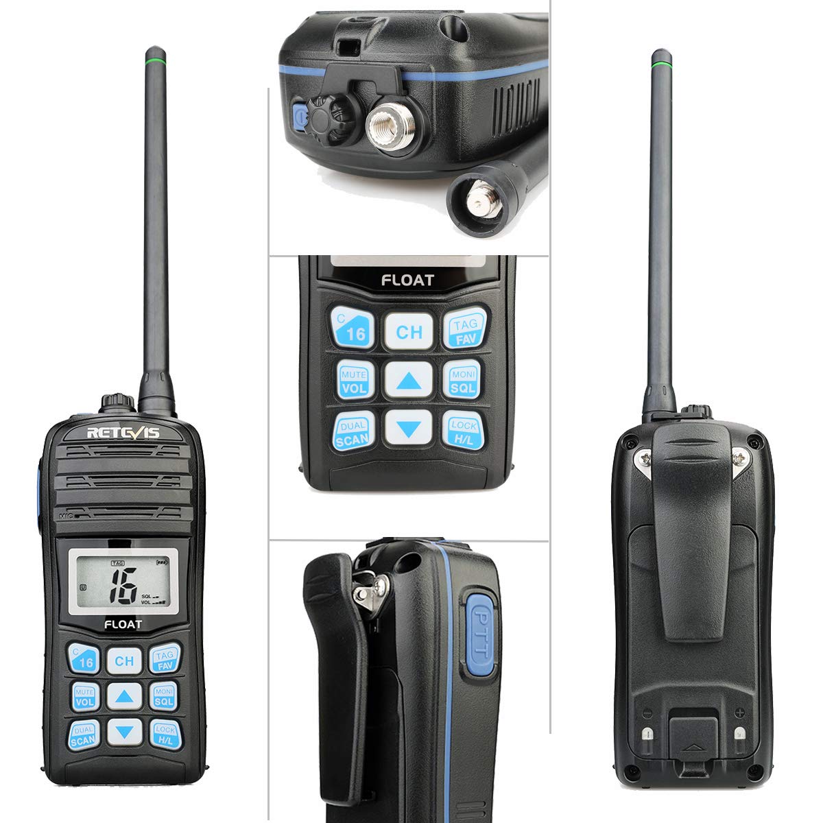 Retevis RT55 Radio VHF Portátil, Walkie Talkie Marino IP67, Radio Portátil Impermeable con Vibración, Radio de Frecuencia Muy Alta con Canal Marino Internacional Equipo Marino(Negro, 1 Pieza)