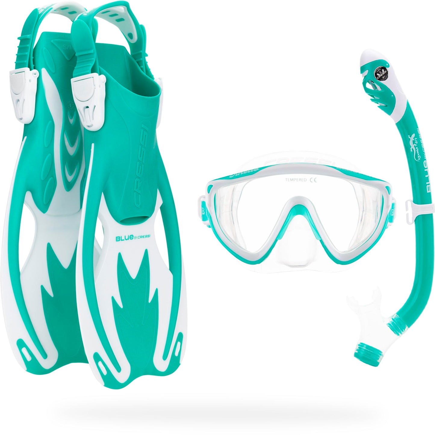 Cressi Tinetto Rocks Dry Set Snorkeling Sets, Verde Agua/Blanco, L/XL