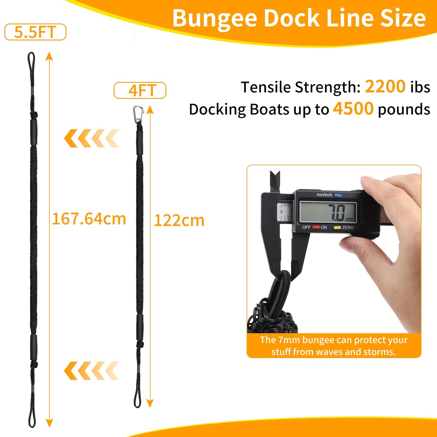 EFUTURETIME 2 x Cabos de Amarre para Barcos 10cm (4FT), Bungee Dock Line Elástico con Gancho, Cuerda de Amarre para Barcos, Lanchas a Motor, Kayak, Canoa, Surf