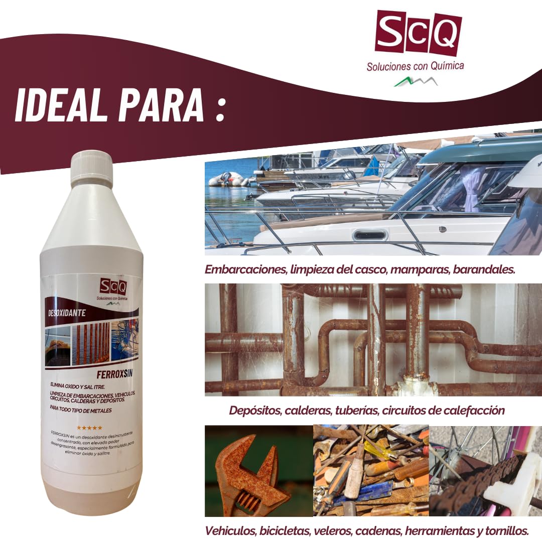 SCQ Soluciones con Química Eliminador de oxido | Desoxidante Quita oxido | Elimina Óxido y recupera el Color Original | removedor de oxido y salitre | para Embarcaciones, Automóviles y Herramientas