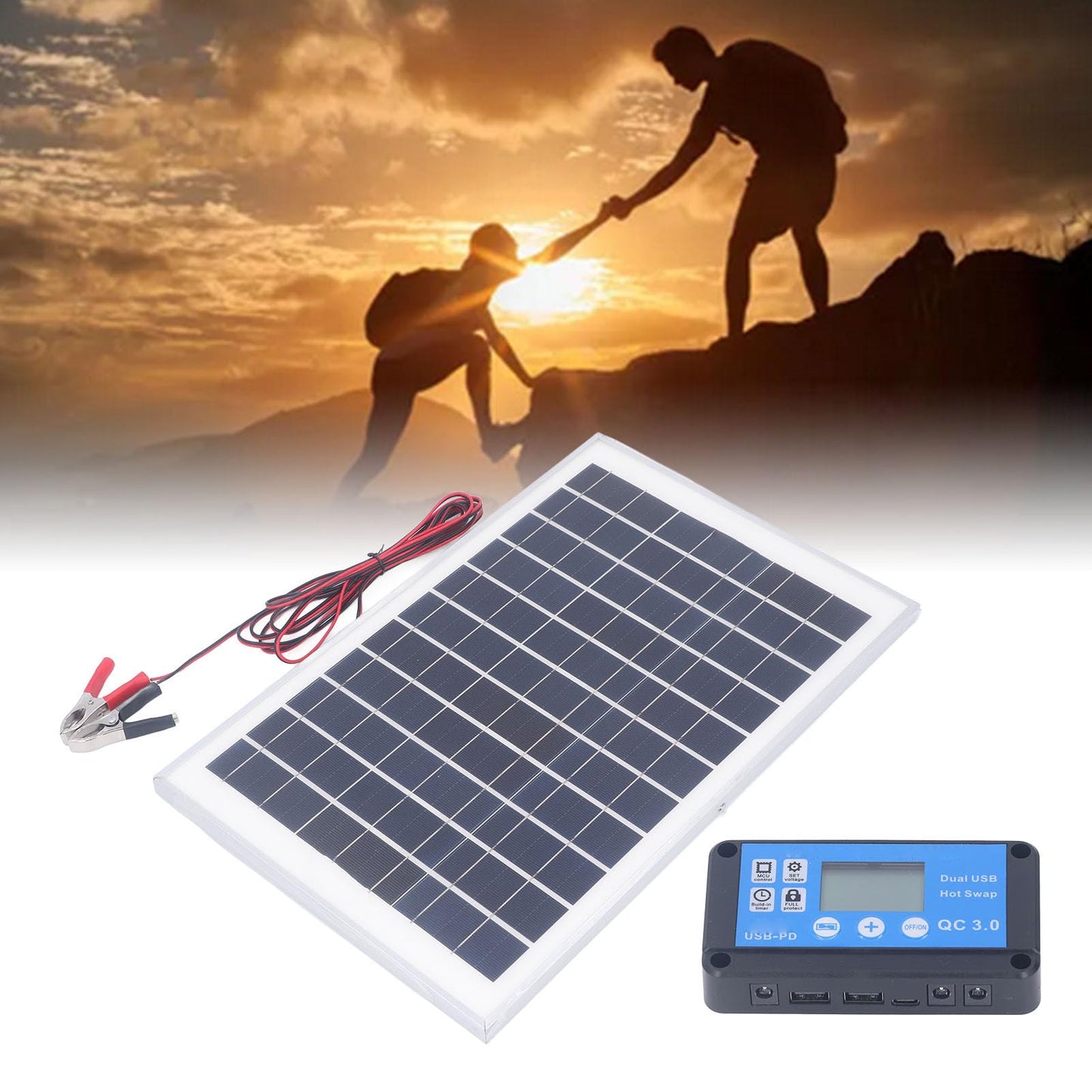 Kit de Panel Solar de 50W y 18V, con Controlador de Carga, Paneles solares portátiles para Exteriores, RV, Barco, Remolque, Camper