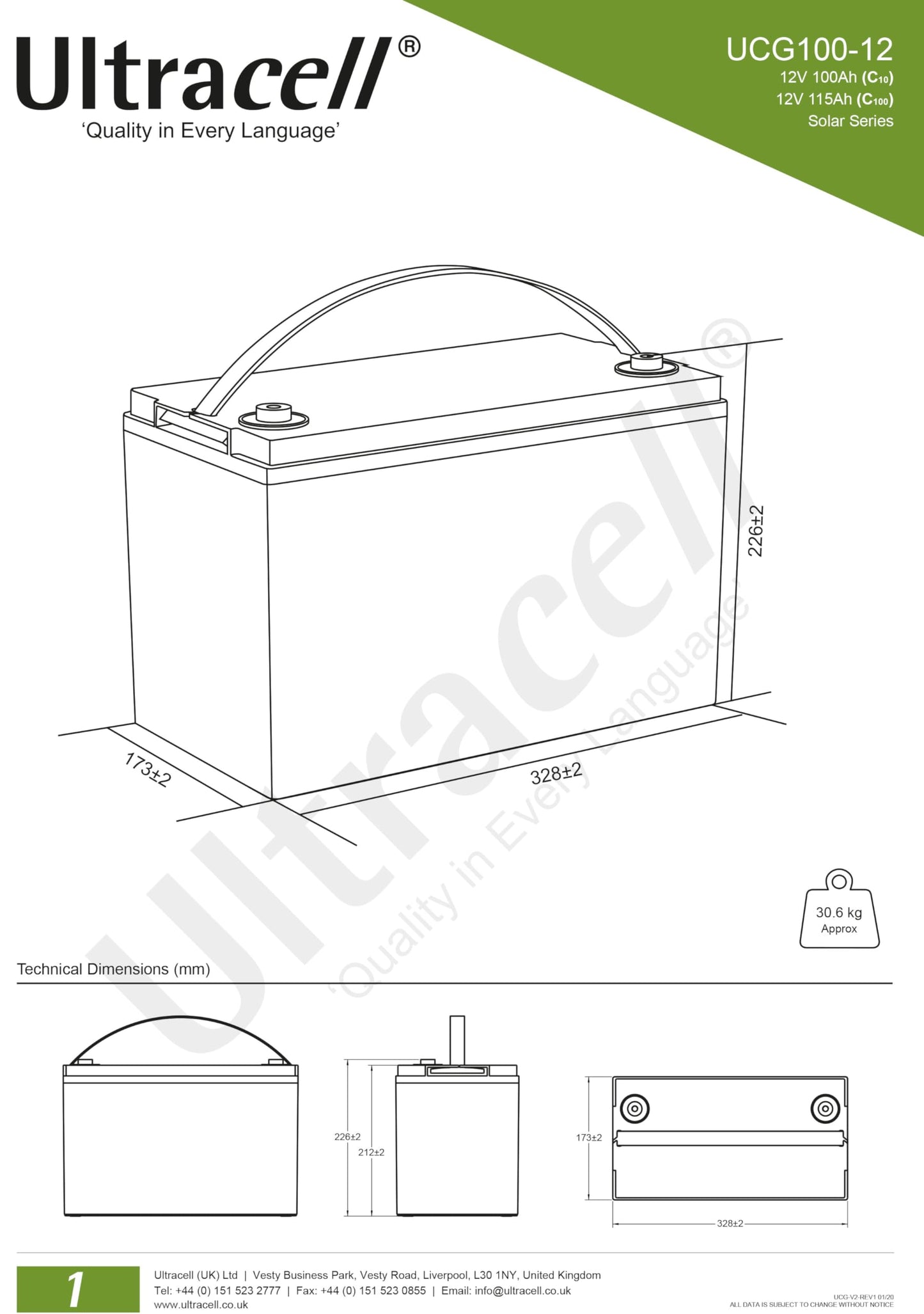 Batería Gel 12V para Autocaravana Ciclo Profundo 100Ah (115Ah) a 10h (100h) energía Solar