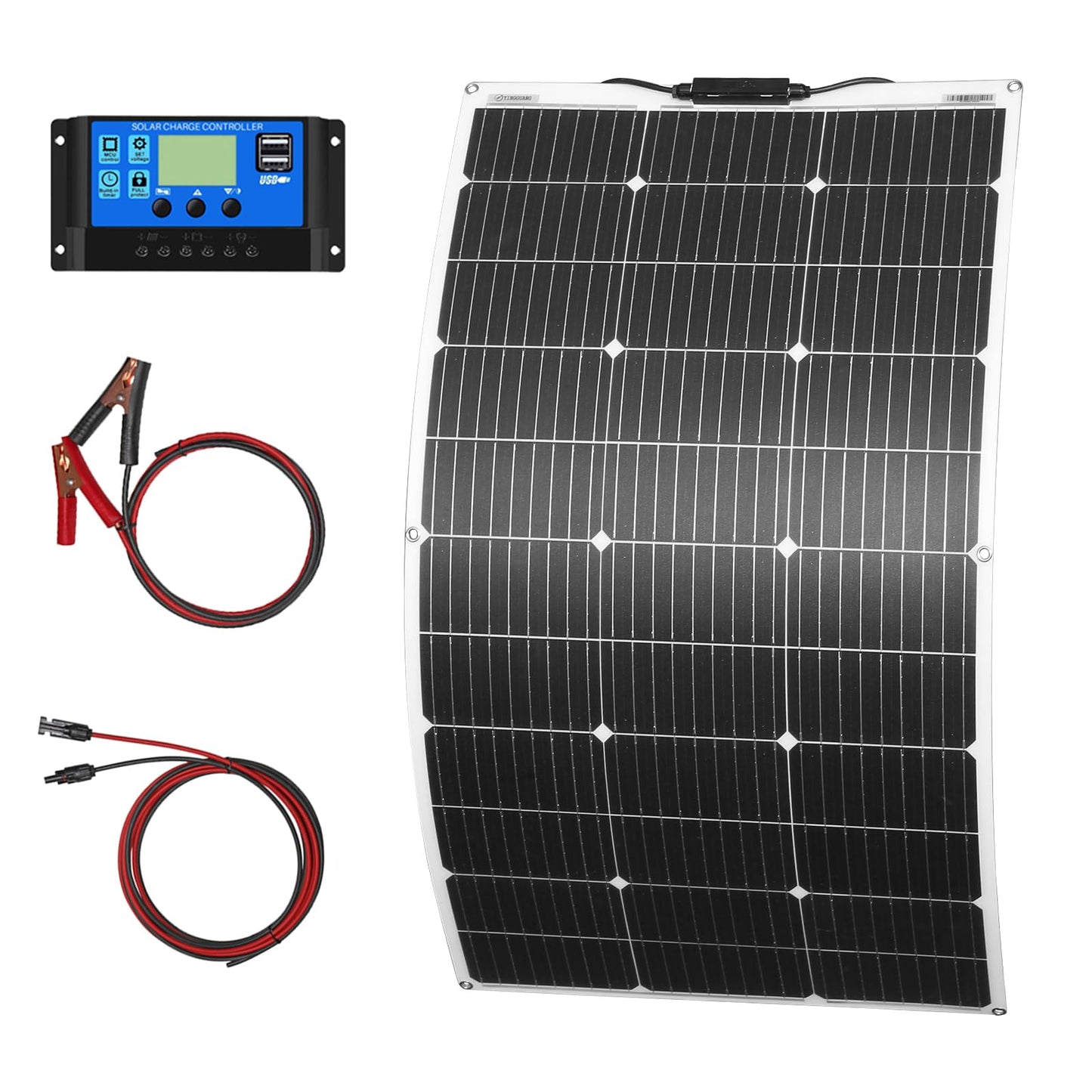 100W Flexible Solar Panel Kit Sistema 18V Monocristalino Fotovoltaico Módulo Solar Controlador 18V 10A, para cargar baterías de 12V: vehículos recreativos, caravanas, barcos, techos