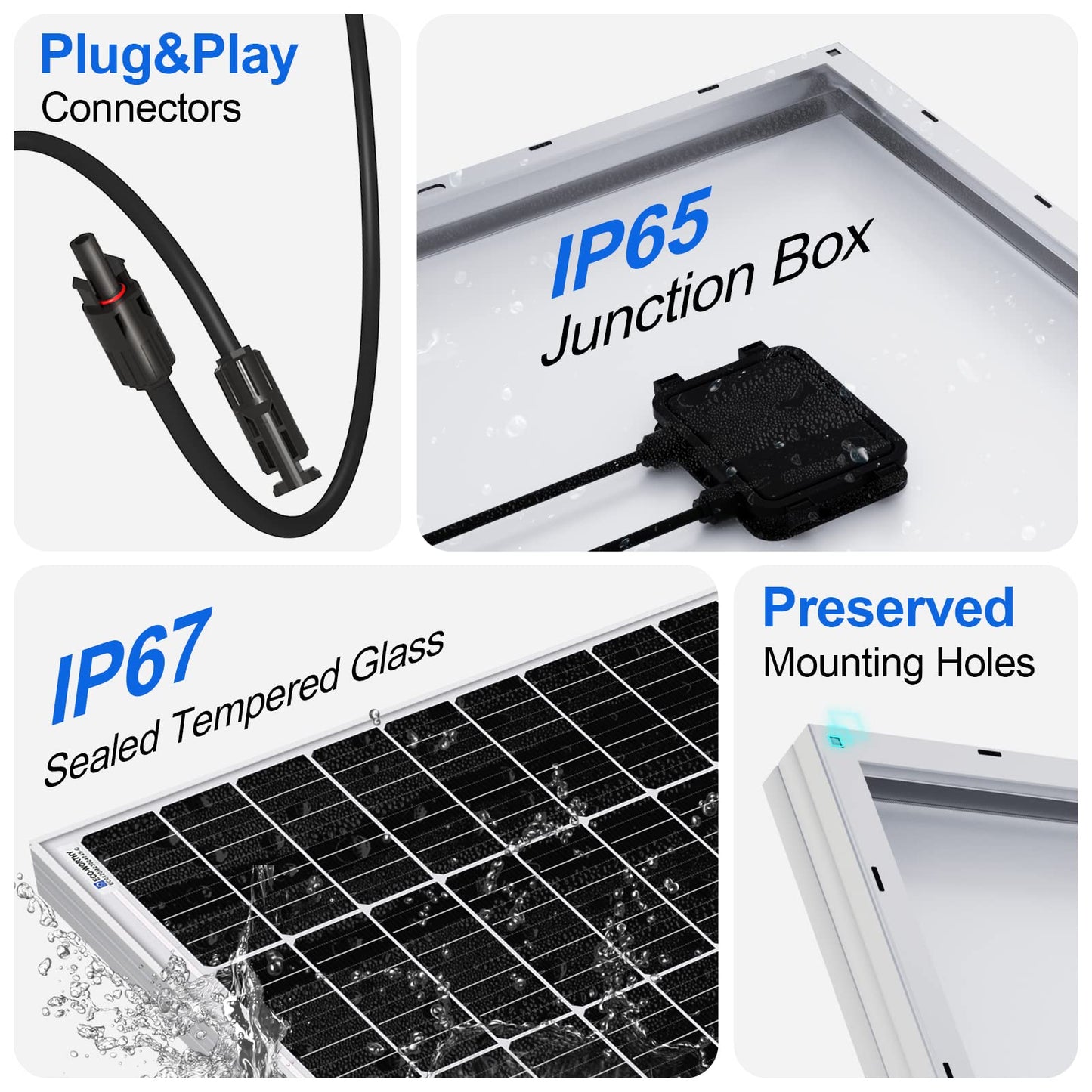 ECO-WORTHY Panel Solar 12V Placa Solar Monocristalino 170W para Cargar Bateria, caravana, Jardín, Barco, Casa