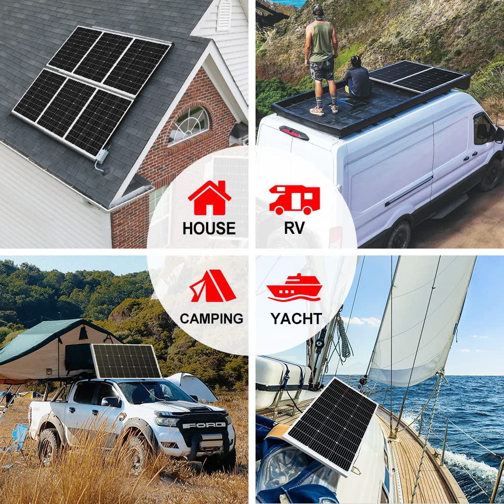 DOKIO Panel Solar 100W 12V Monocristalino Alta Eficiencia Robusto Ideal para Autocaravana, Vivienda de Jardín, Barco, Casa, Camping