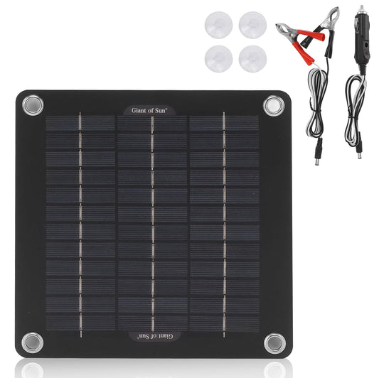 12V 10W Panel Solar Portátil: WIYETY Cargador Solar con Abrazaderas de Batería y Enchufe para Encendedor de Cigarrillos, Cargadores Solares Monocristalinos para Coche, Motocicleta, Barco, Autocaravana