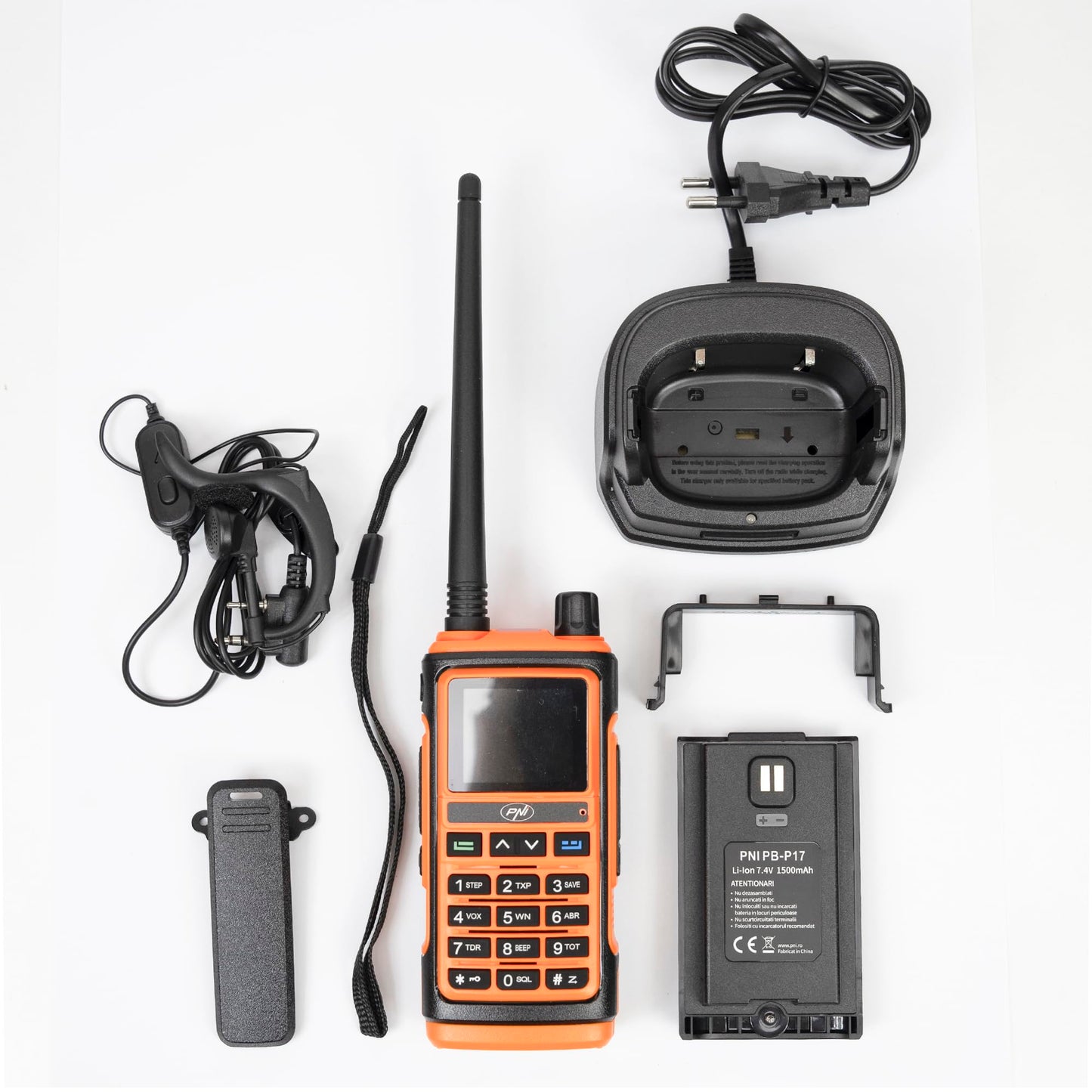 PNI P17UV VHF/UHF Doble Banda 144-146MHz y 430-440MHz, Walkie Talkie Profesional 999CH Bidireccional, Cargador USB 1500mAh, Escaneo TOT, Vigilancia Dual, Roger Beep, Radio FM, Linterna de Señalización