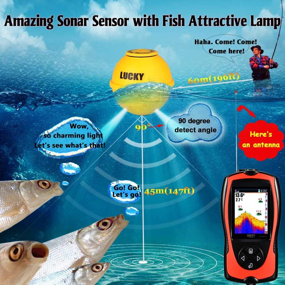 LUCKY Buscador de Peces Portátil Sensor de Sonda Transductor Buscador de Profundidad de Agua Pantalla LCD Ecosonda Buscador de Peces Pesca en Hielo Pesca en el Mar