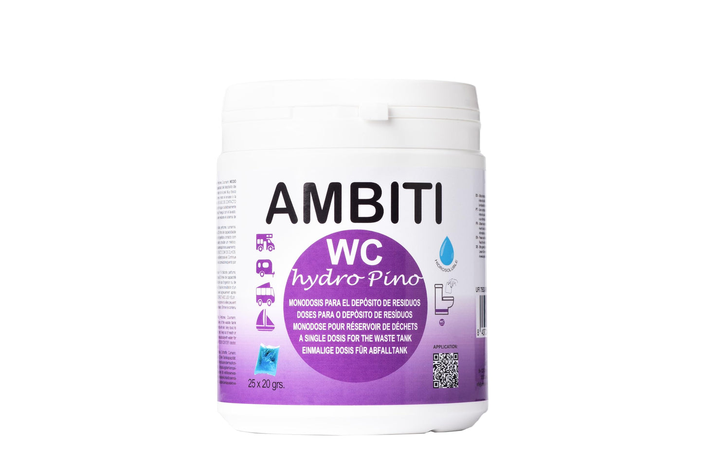 Ambiti | WC Hydro | Monodosis Hidrosolubles para Depósito de Residuos | Camping Cars | Antibacteriano | Eliminación Deshechos Orgánicos y Papel Higiénico | Fragancia Pino | 25 Dosis | 20Gramos/Unidad