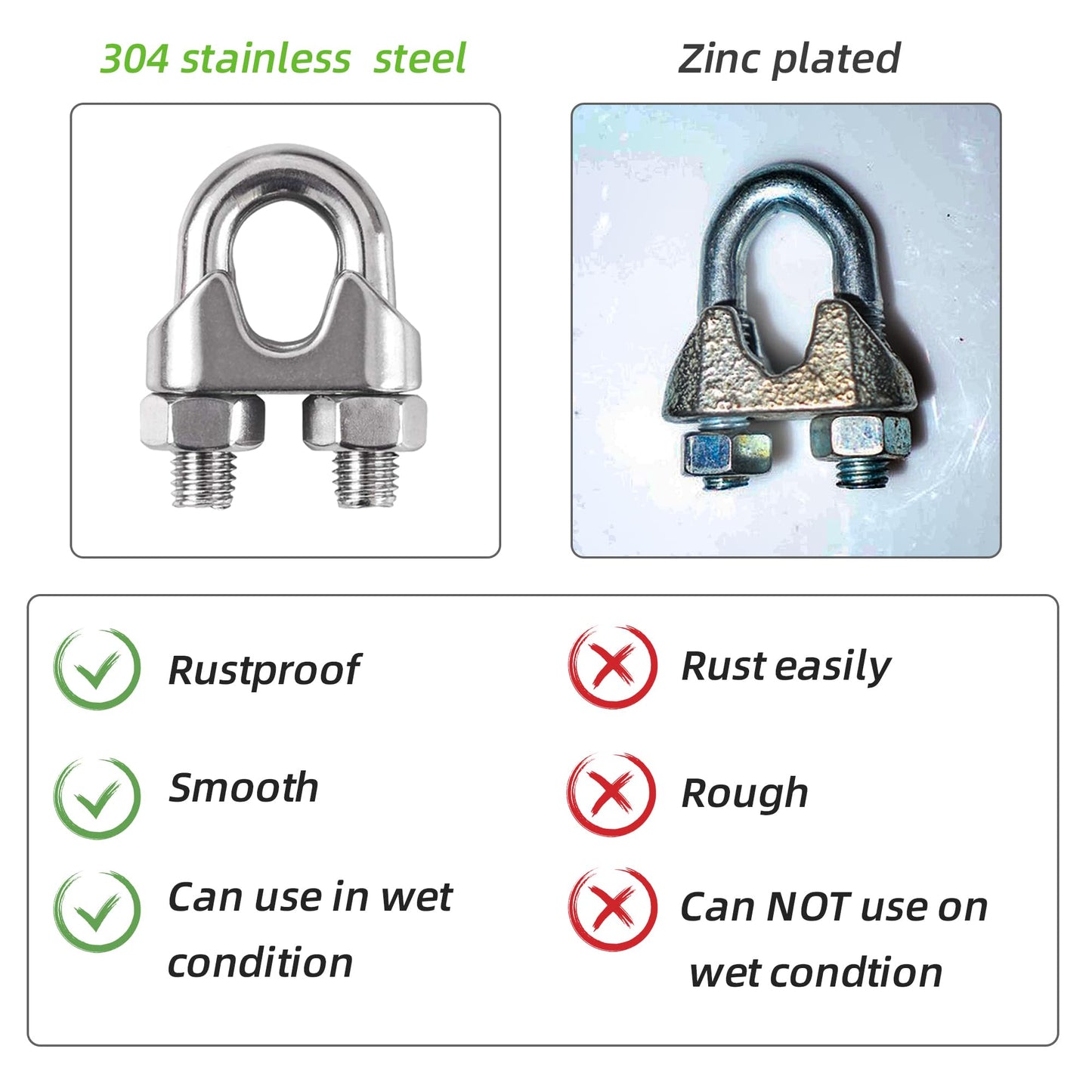 YEYIT abrazadera cable acero 10 Piezas abrazaderas para cable de acero for cable de acero 5mm，m5 abrazadera para tensar alambre，abrazaderas de cable 5mm para la industria, transporte doméstico, etc