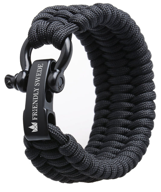 The Friendly Swede Pulsera de Supervivencia Trilobite en Paracord - Tamaño Ajustable - 3 Tamaños Disponibles - GARANTÍA DE POR VIDA (Negro, Medium)