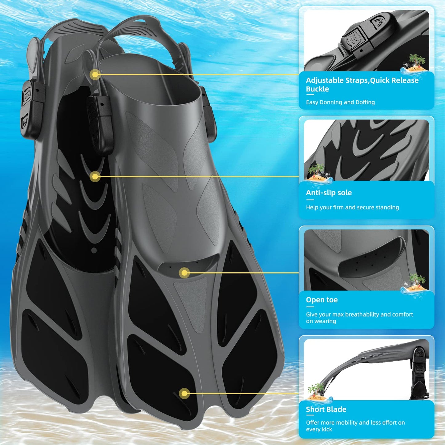 Smyidel Gafas de Buceo y Máscara de Buceo y Tubo y Aletas de Buceo, Snorkel Set para Adulto Juego de Aletas, Máscara y Aletas, Set de Snorkel para Mujeres Y Hombres