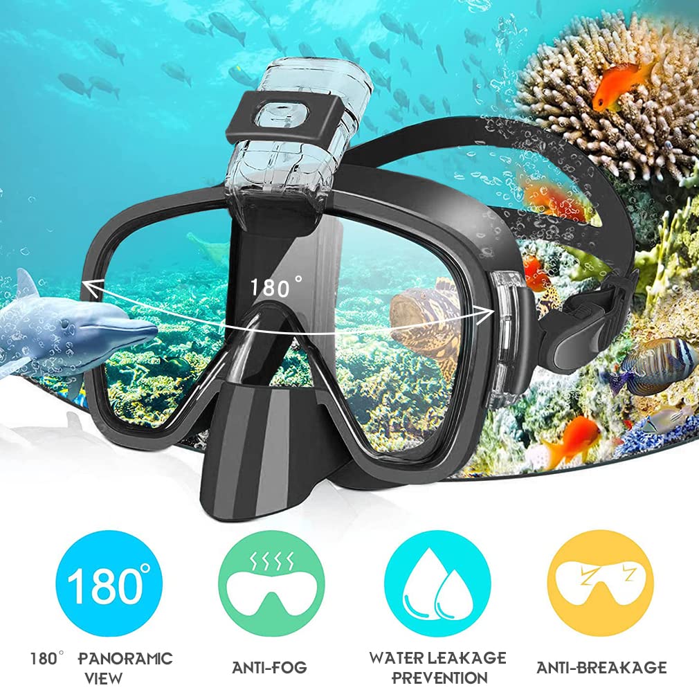 Opurtdor Dry Snorkelling Set Gafas de Buceo de Cristal Templado Gafas de Natación y Buceo 180° Panorámico Equipo de Snorkel Respiración Libre Gafas de Buceo para Hombres Adolescentes Mujeres