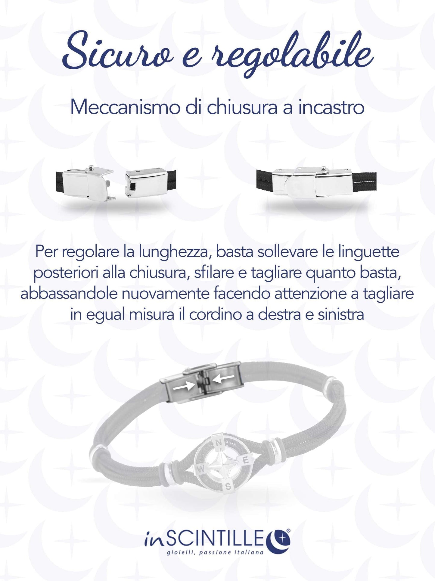 inSCINTILLE Moda Náutica Pulsera de Acero Inoxidable para Hombre con Símbolos Náuticos Longitud Ajustable con Caja de Regalo Incluida (Rosa de los vientos - Negro)