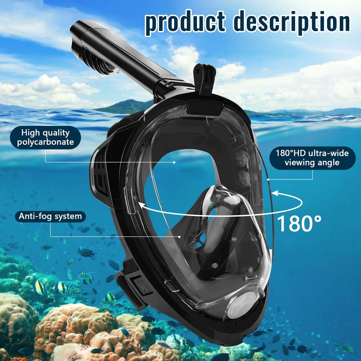 Kasanni Mascara Buceo 180° PanoráMico Mascara Buceo Adulto HD Antivaho, Compatible con CáMaras De AccióN, Apto para Adolescentes y Adultos (L/XL)