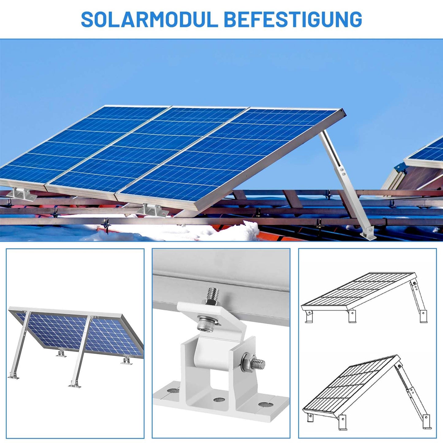 Soporte para Panel Solar,1 Pares de Soporte para Panel Solar de Suelo de Aluminio con áNgulo Ajustable de 15°-30°, Adecuado para Barcos, Autocaravanas, Sistemas de Techo Fuera de La Red