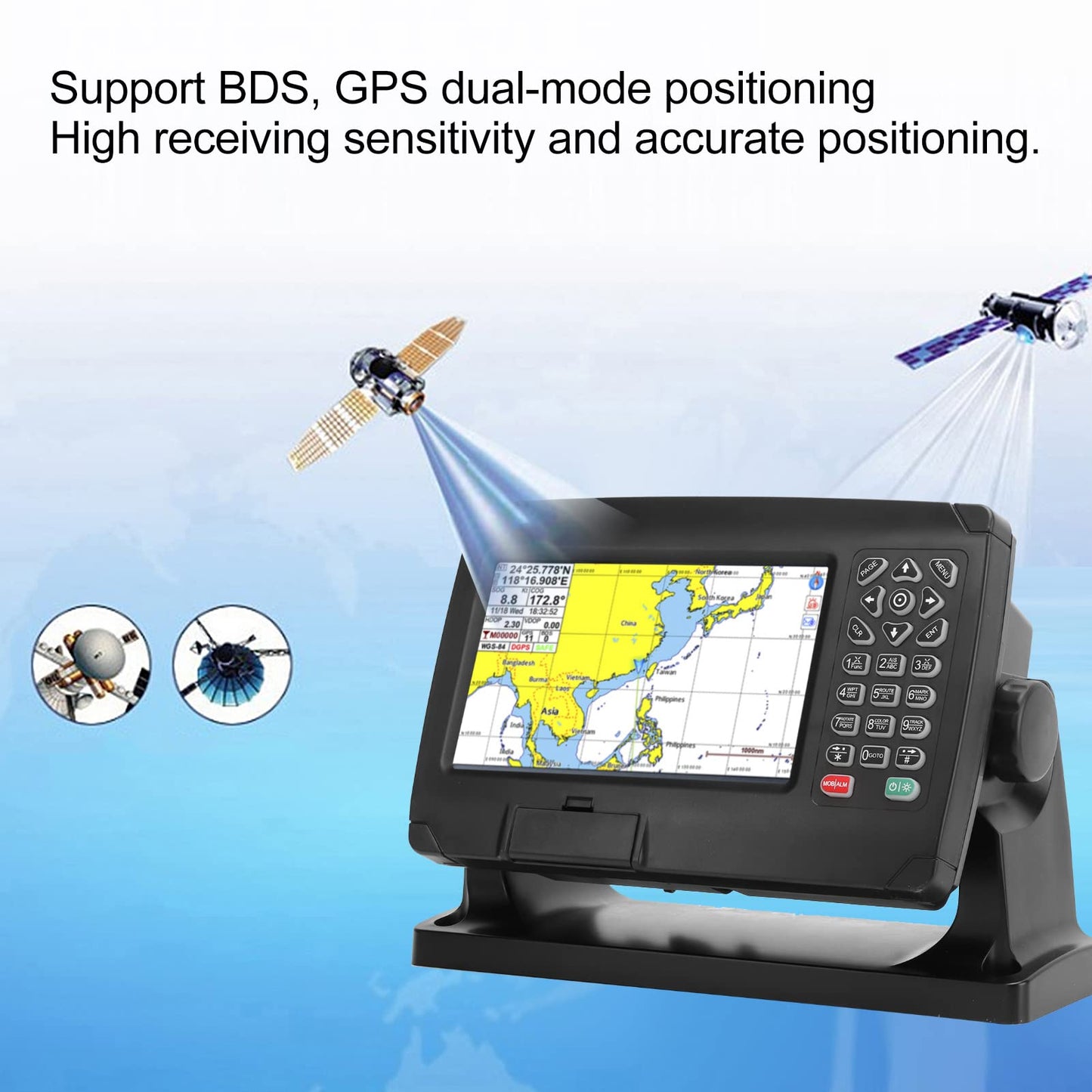 Weikeya Navegador GPS Marino, Sistema de Mapa Dual IPX6 Plotter GPS a Prueba de Agua Posicionamiento GPS BDS para Barco,Repuestos para barcos,yates