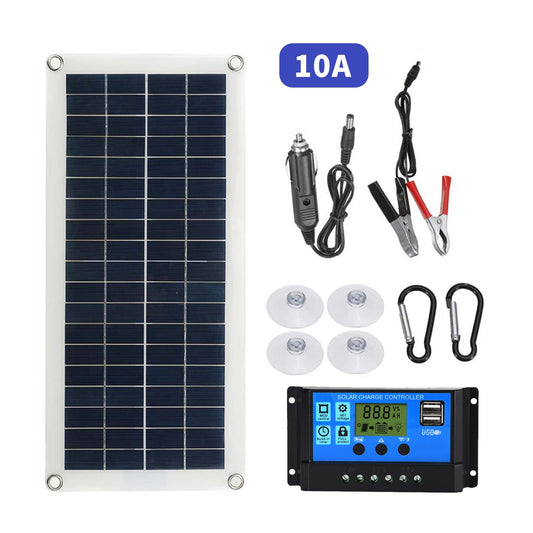 Aumotop Panel Solar Flexible 300W 12V 24V Módulo Monocristalino con Regulador de Carga Solar para Auto Caravana Barco Automóvil Casa