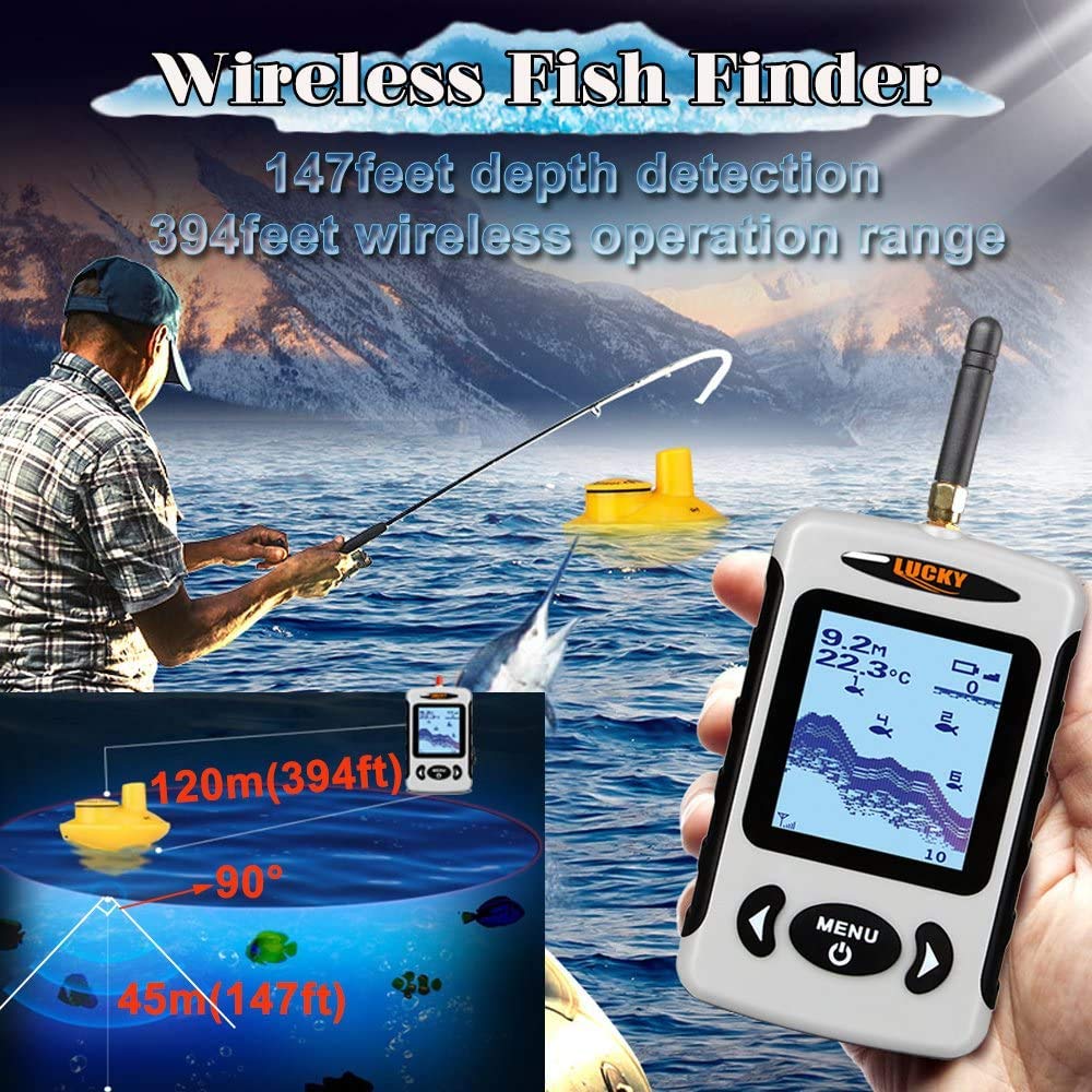 LUCKY Inalámbrico Buscador de Peces Sensor de Sonda Portátil Sonda de Buscador de Peces Pantalla LCD Sondas de Profundidad para Pesca Pesca en Hielo Pesca en Kayak