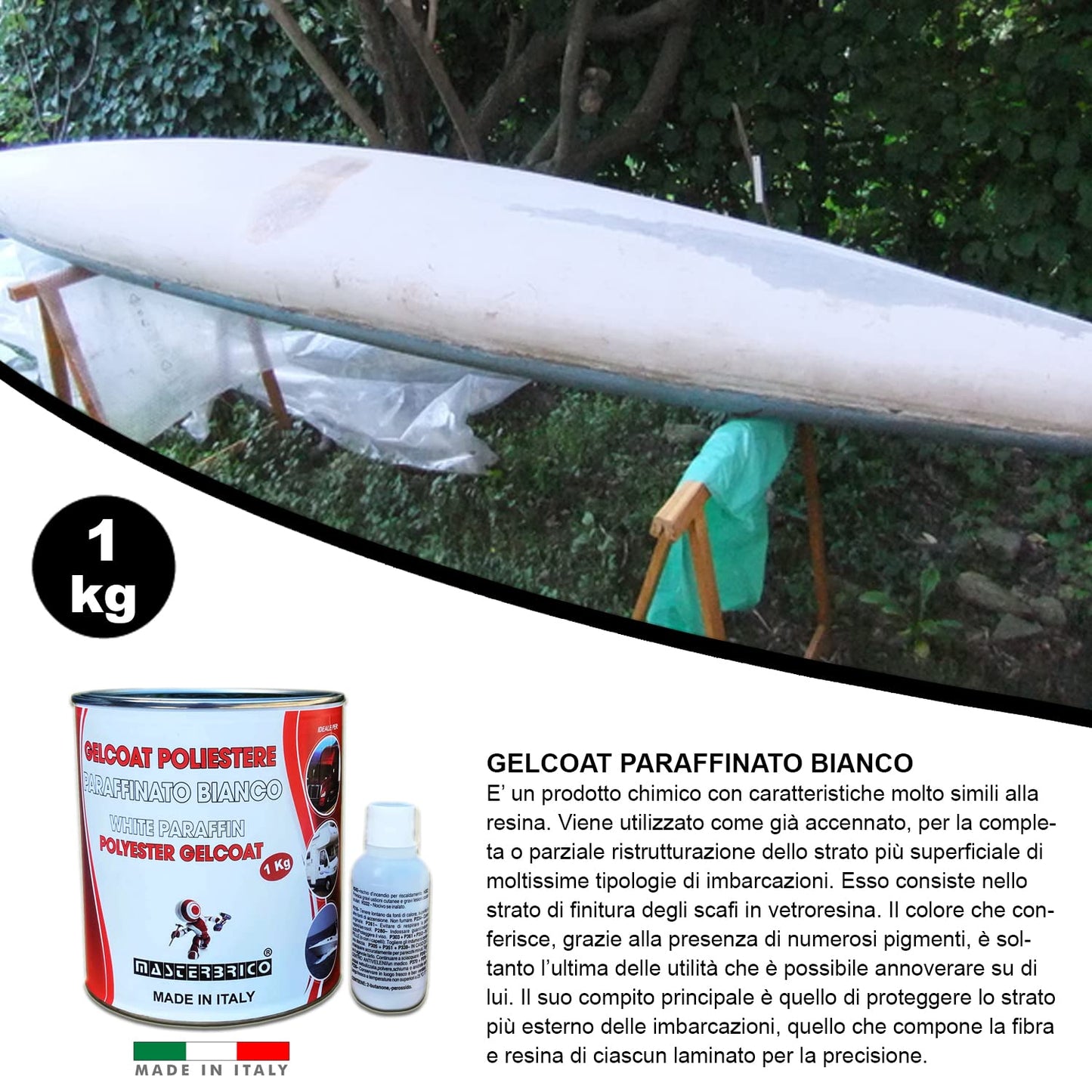 Gelcoat parafinado blanco para fibra de vidrio barcos náuticos moldes caravana kg 1 con catalizador