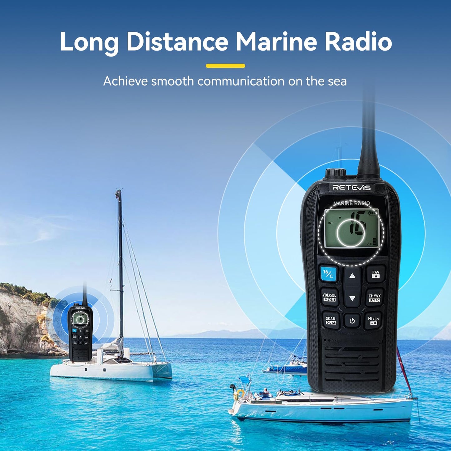 Retevis RM22 VHF Radio Marina, Walkie Talkie Impermeable IP67, Flotante, 2200 mAh, 88 Canales, Audio 900 MW, Radio Marina Bidireccional de Largo Alcance para Kayak, Pesca, Vela (Negro, 1 Pieza)