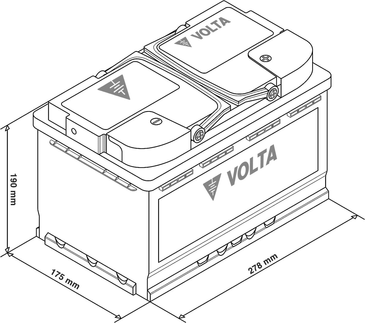 Bateria de Coche 75Ah 640A - Volta Basic B750D - Borne +Dcha - Medidas Largo 278 x Ancho 175 x Alto 190 mm con 2 años de Garantía - Fabricación Europea.