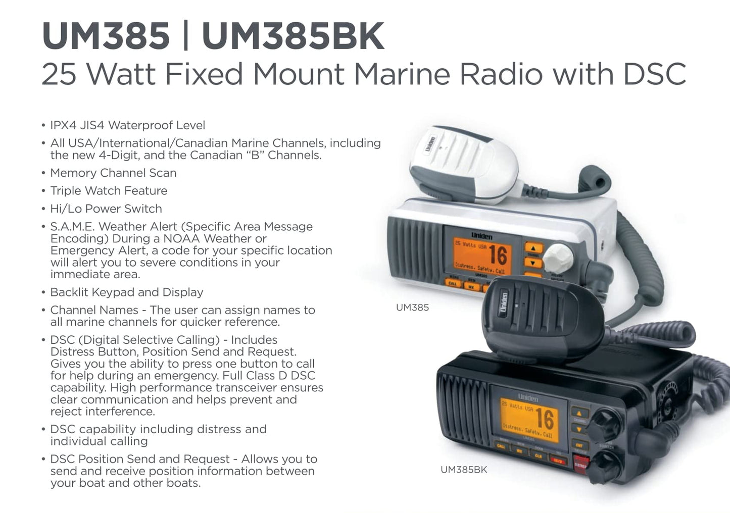 Uniden UM385 - Radio VHF de Montaje Fijo, Color Blanco