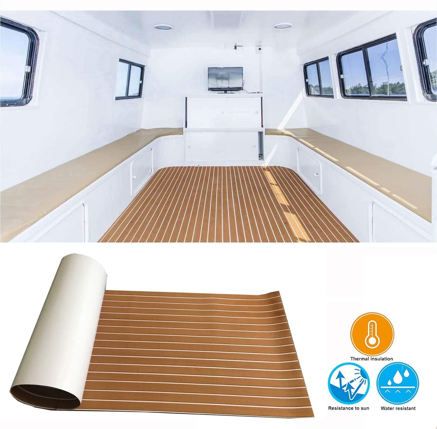 WEAFRICTCH Teca Sintetica Barco, Suelo de Barco, Hoja de Cubierta de Barco, Suelo de Espuma EVA de Teca, Estera Antideslizante Alfombra autoadhesiva Tapetes para Yates Kayak Marina RV-240x90cm