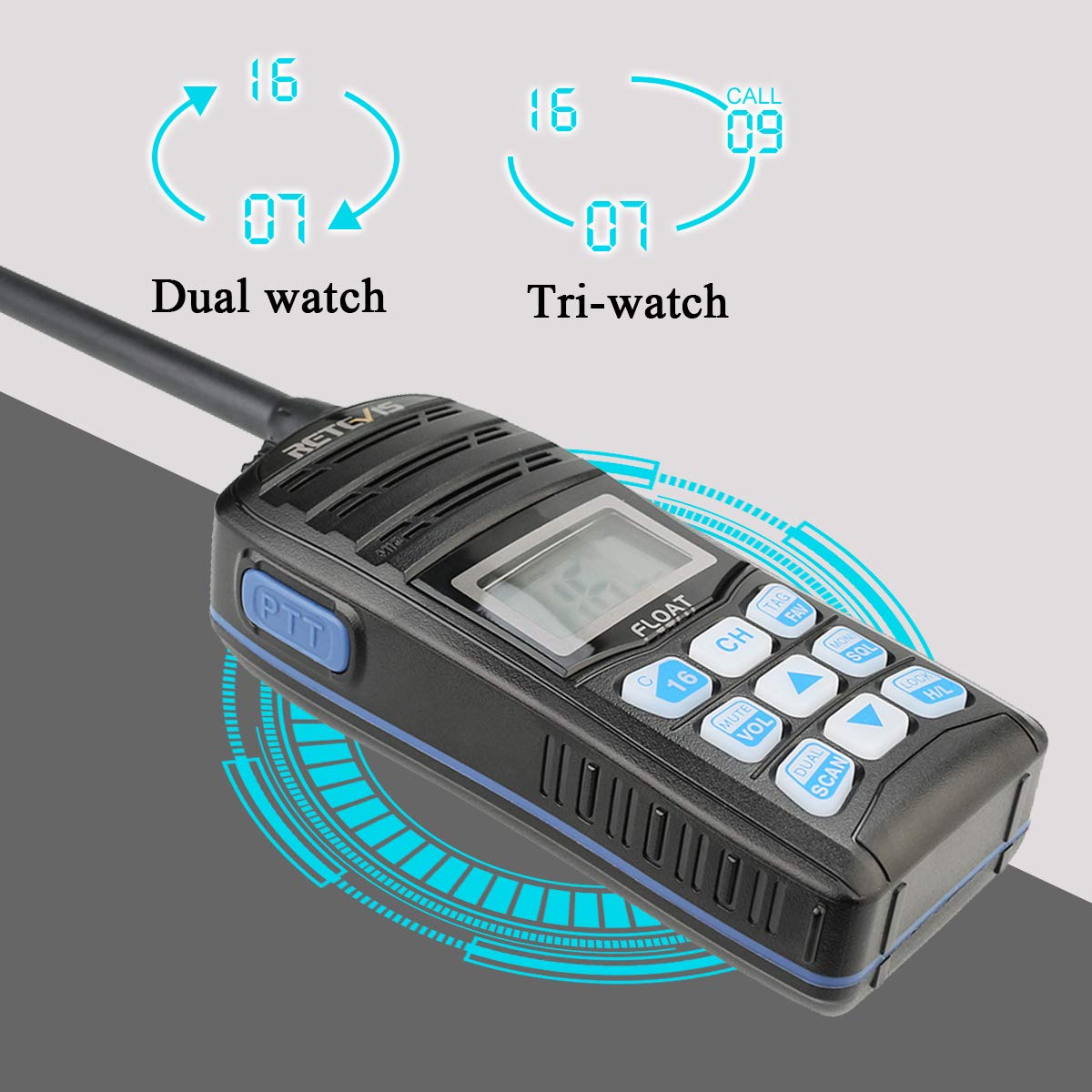 Retevis RT55 Radio VHF Portátil, Walkie Talkie Marino IP67, Radio Portátil Impermeable con Vibración, Radio de Frecuencia Muy Alta con Canal Marino Internacional Equipo Marino(Negro, 1 Pieza)