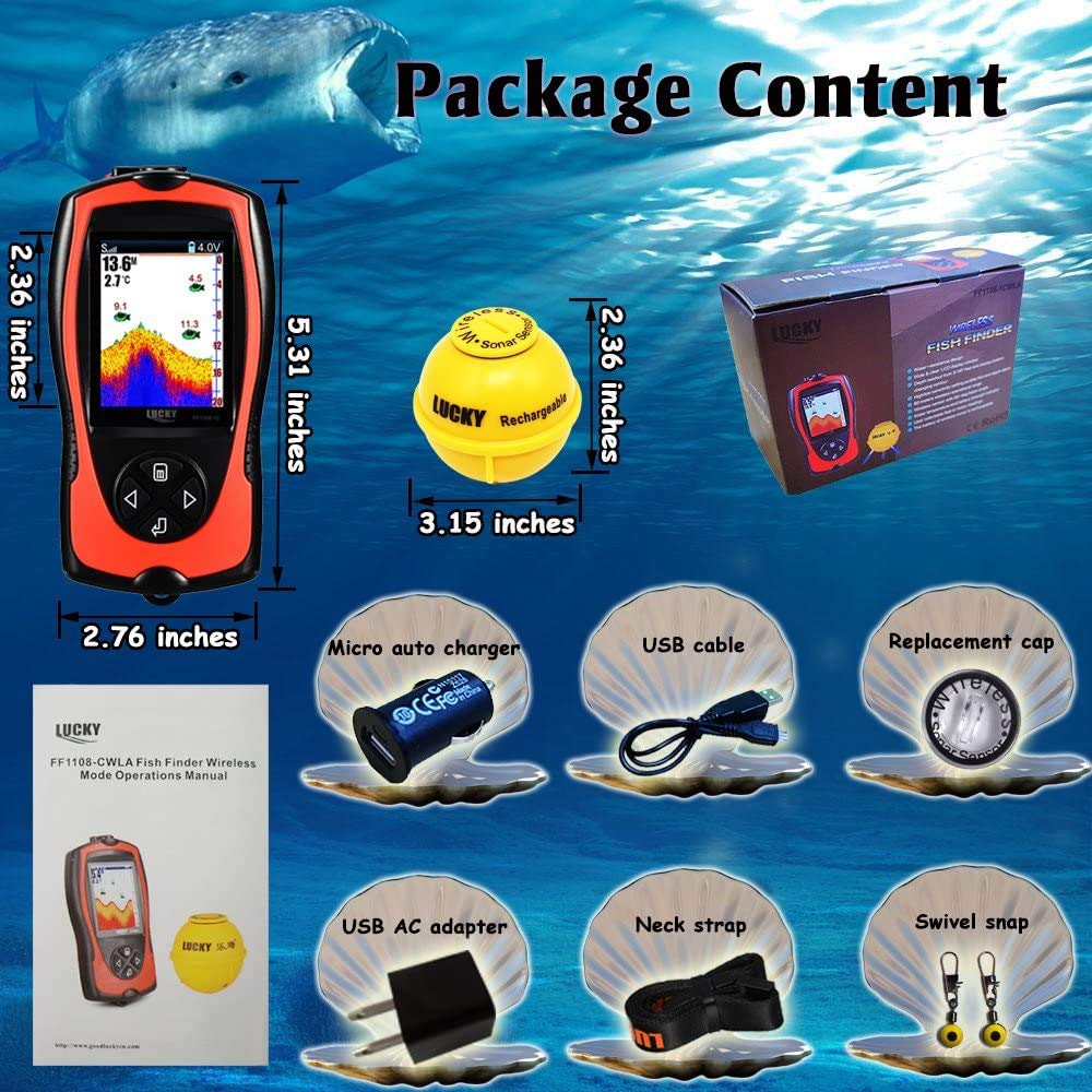 LUCKY Buscador de Peces Portátil Sensor de Sonda Transductor Buscador de Profundidad de Agua Pantalla LCD Ecosonda Buscador de Peces Pesca en Hielo Pesca en el Mar