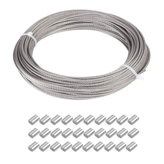 JZK 2 mm x 30 m Cable de acero inoxidable fino revestido de plástico con 30 manguitos de engarce, cuerda de alambre para colgar marcos de fotos con espejos