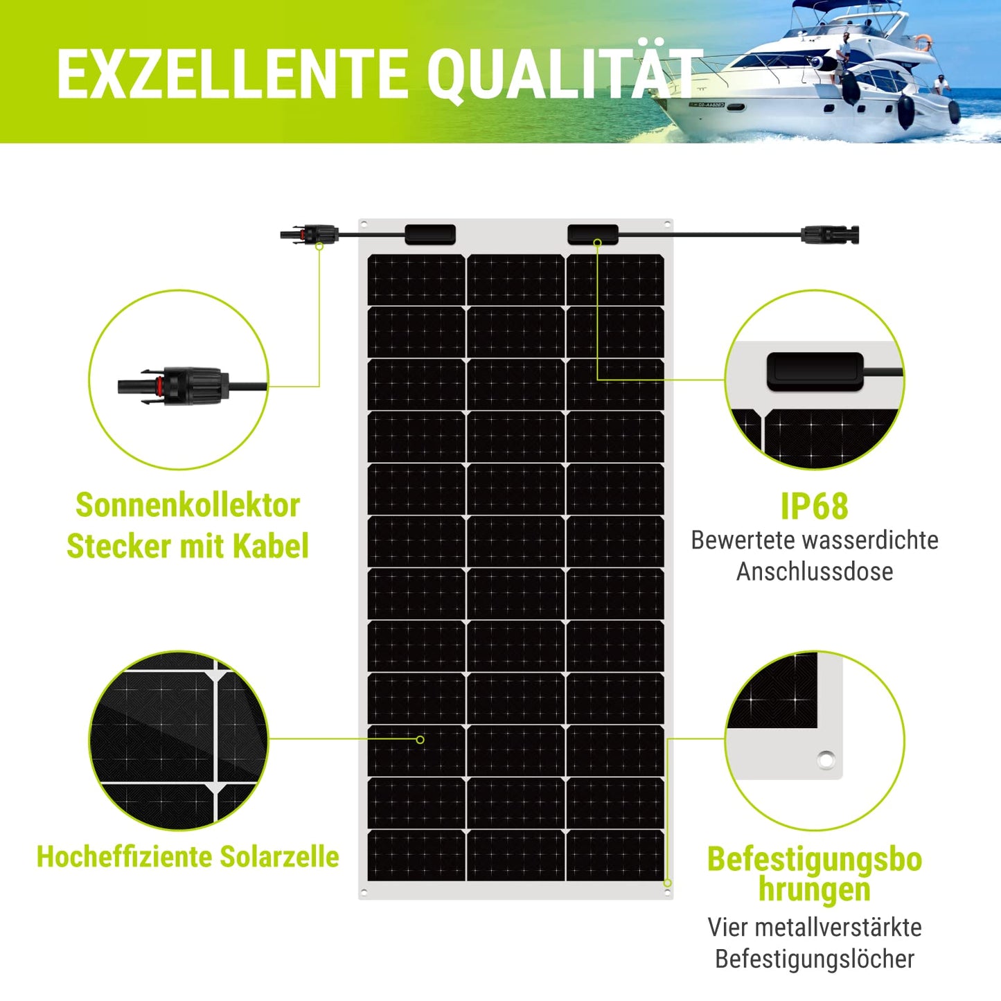 Newpowa Panel solar flexible de 100 W, paneles solares monocristalinos mejorados con mayor eficiencia, diseño ultraligero IP68 resistente al agua, perfecto para techos de la casa, barcos, recarga