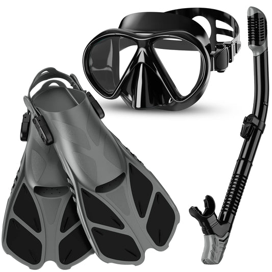 Smyidel Gafas de Buceo y Máscara de Buceo y Tubo y Aletas de Buceo, Snorkel Set para Adulto Juego de Aletas, Máscara y Aletas, Set de Snorkel para Mujeres Y Hombres