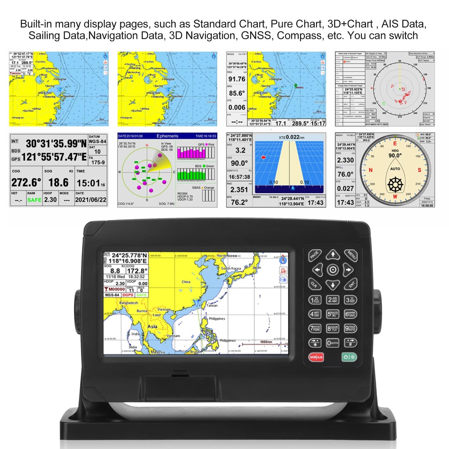 Weikeya Navegador GPS Marino, Sistema de Mapa Dual IPX6 Plotter GPS a Prueba de Agua Posicionamiento GPS BDS para Barco,Repuestos para barcos,yates