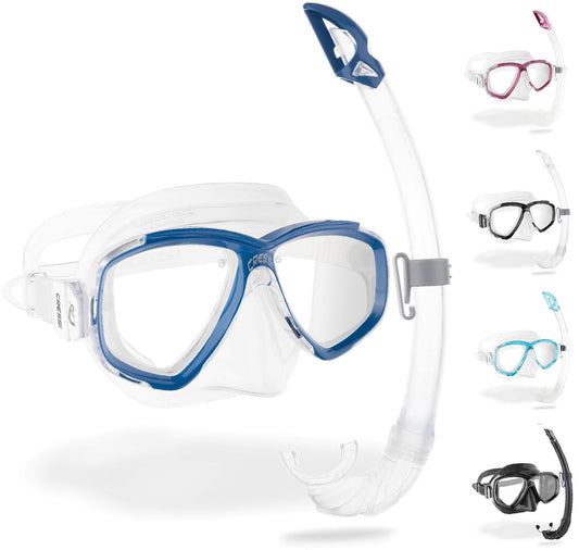 Cressi Combo Set Estrella + Mexico Conjunto Combinado de máscara de Buceo y Snorkel, Unisex Adulto, Transparente/Azul, Talla Única