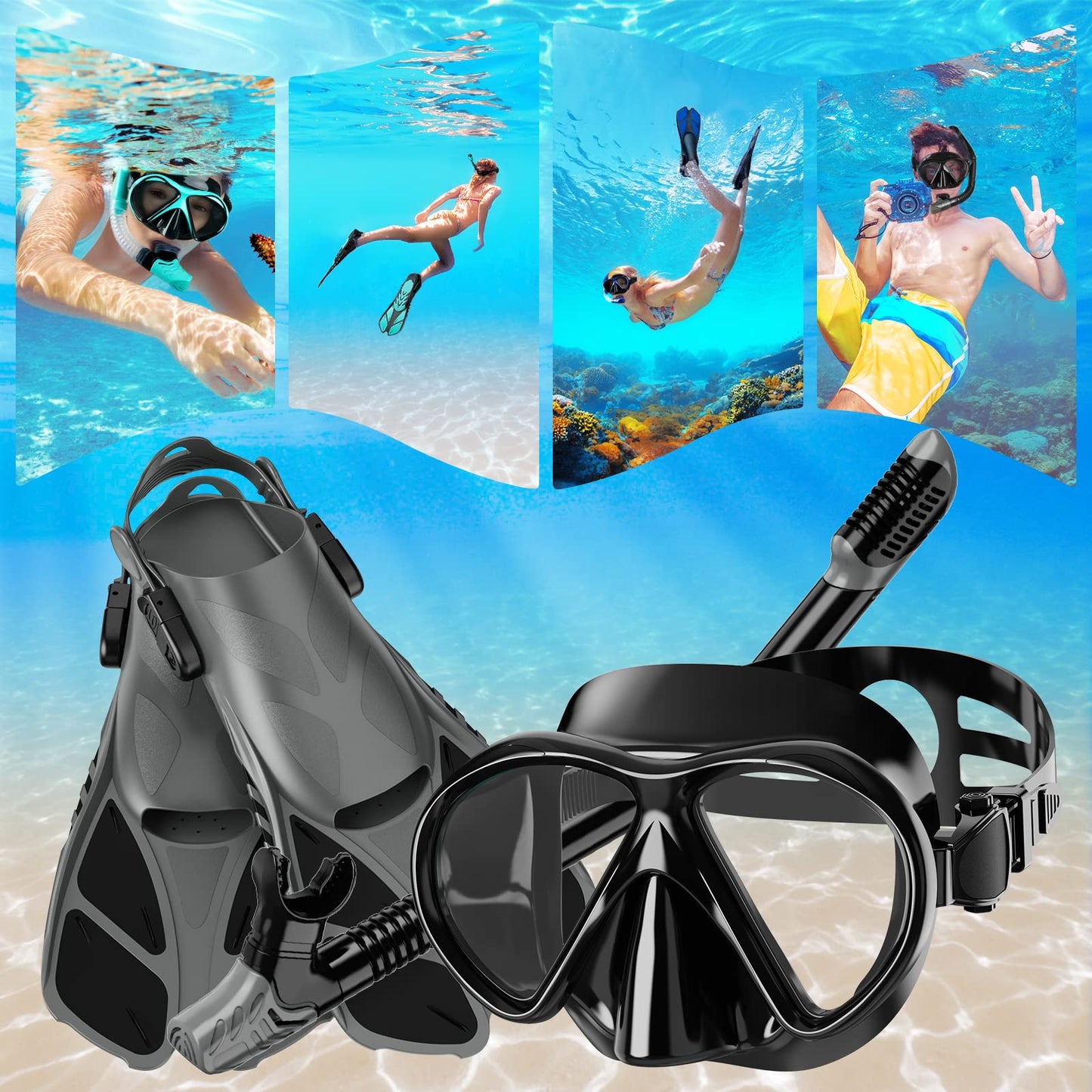 Smyidel Gafas de Buceo y Máscara de Buceo y Tubo y Aletas de Buceo, Snorkel Set para Adulto Juego de Aletas, Máscara y Aletas, Set de Snorkel para Mujeres Y Hombres